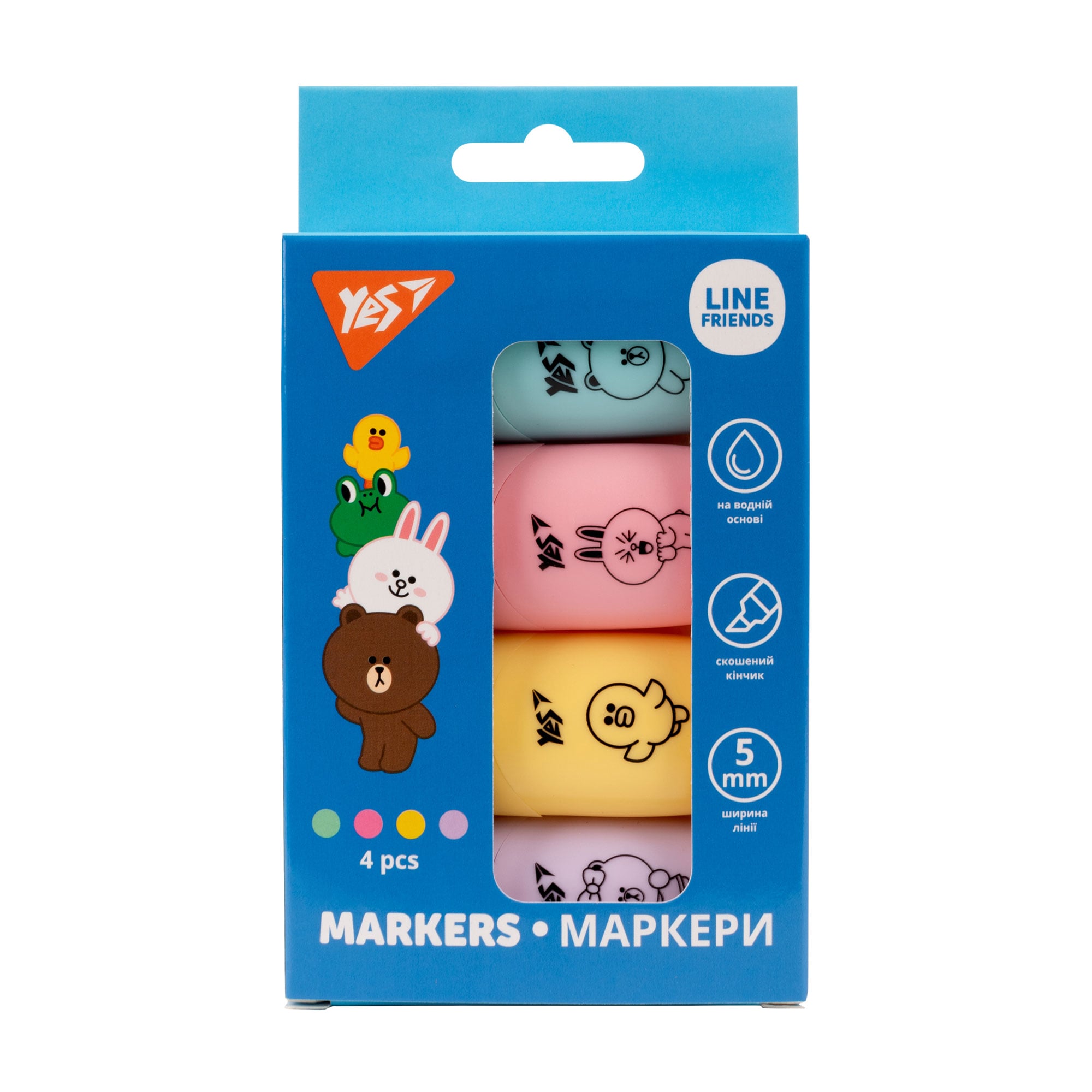 Набір маркерів-текстовидільників YES Line Friends, 4 кольори